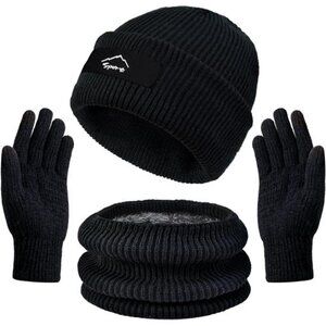 Winter Beanie Hats Scarf Gloves Set Slouchy Beanies Hat Knit Skull Cap Thick